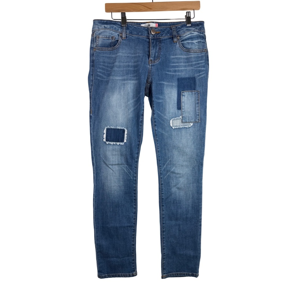 CAbi Slim Boyfriend Patchwork Jeans Womens Size 4 Blue Stretch Denim